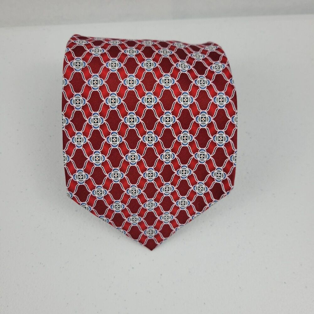 Jos A‎ Bank Red Geometric Tie Italy Mens 291 Silk 60" 4"